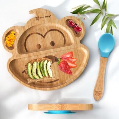 Teeny Weany ® Bamboo Baby Suction Plate & Spoon Strong Suction Cup for Toddler Feeding Divided Weaning Plate BPA-Free, Non-Toxic Easy Clean for Babies 6+ Months Monkey Blue Teeny Weany ® Bamboo Baby Suction Plate & Spoon Strong Suction Cup for Toddler Feeding Divided Weaning Plate BPA-Free, Non-Toxic Easy Clean for Babies 6+ Months Monkey Blue