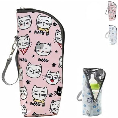 HUANYO Cute Animal Print Insulated Baby Bottle Bag – Thermal Bag to Keep Milk Warm or Cold, Fits Most Standard Bottles (cat) HUANYO Cute Animal Print Insulated Baby Bottle Bag – Thermal Bag to Keep Milk Warm or Cold, Fits Most Standard Bottles (cat)