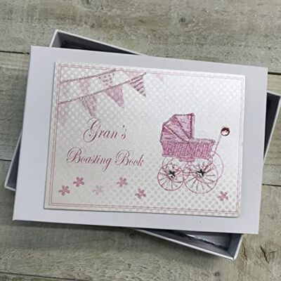 White Cotton Cards GRAN'S BOASTING BOOK PINK PRAM & BUNTING TINY 6X4 PHOTO ALBUM BY (PRP5) White Cotton Cards GRAN'S BOASTING BOOK PINK PRAM & BUNTING TINY 6X4 PHOTO ALBUM BY (PRP5)