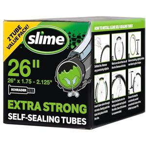 Slime 30074 Bike Inner Tubes with Puncture Sealant, Extra Strong, Self Sealing, Prevent and Repair, Schrader Valve, 26" x1.75-2.125", Value 2-Pack Slime 30074 Bike Inner Tubes with Puncture Sealant, Extra Strong, Self Sealing, Prevent and Repair, Schrader Valve, 26" x1.75-2.125", Value 2-Pack