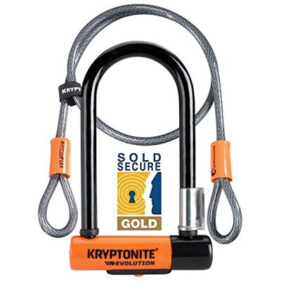 Kryptonite Locks Kryptonite Evolution Mini 7 Bike U Lock & 4 Foot Flex Cable Sold Secure Gold Kryptonite Locks Kryptonite Evolution Mini 7 Bike U Lock & 4 Foot Flex Cable Sold Secure Gold