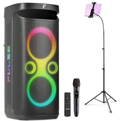 Fenton Pulse130 Portable Karaoke Machine Set, 2x 6.5" Speakers, 260W Output, Bluetooth 5.3, Tablet Stand, Wireless UHF Microphone, 12hr Battery, LED Lights, Recording, Splashproof, Adults & Parties Fenton Pulse130 Portable Karaoke Machine Set, 2x 6.5" Speakers, 260W Output, Bluetooth 5.3, Tablet Stand, Wireless UHF Microphone, 12hr Battery, LED Lights, Recording, Splashproof, Adults & Parties