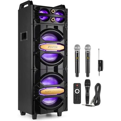 Fenton LIVE2102 Karaoke System, 800W House Party Speaker, Bluetooth, LED Dual 10-inch woofers, sound-reactive lighting, wired & wireless mics included Fenton LIVE2102 Karaoke System, 800W House Party Speaker, Bluetooth, LED Dual 10-inch woofers, sound-reactive lighting, wired & wireless mics included