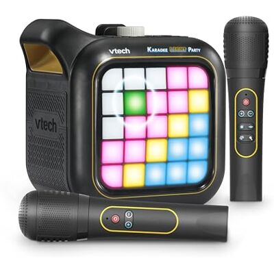 VTech Karaoke Light Party, English Portable Bluetooth speaker with 2 wireless microphones and animated pixel art that moves to the music. Ages 14+ VTech Karaoke Light Party, English Portable Bluetooth speaker with 2 wireless microphones and animated pixel art that moves to the music. Ages 14+