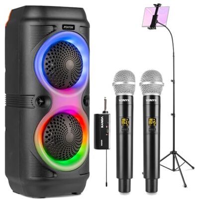 Fenton Track210 Portable Karaoke Machine with Bluetooth Party Speaker, Two Wireless Microphones, Tablet Holder & LED Party Lighting, Complete Home Karaoke Setup for Parties and Karaoke Nights Fenton Track210 Portable Karaoke Machine with Bluetooth Party Speaker, Two Wireless Microphones, Tablet Holder & LED Party Lighting, Complete Home Karaoke Setup for Parties and Karaoke Nights