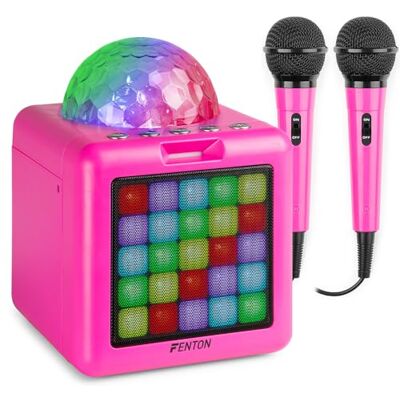 Fenton KAR15P Portable Bluetooth Karaoke Machine Speaker for Kids, Pink with LED Lights, 2 Microphones, USB-C Rechargeable Battery, 15W Power, Bluetooth 5.3 Fenton KAR15P Portable Bluetooth Karaoke Machine Speaker for Kids, Pink with LED Lights, 2 Microphones, USB-C Rechargeable Battery, 15W Power, Bluetooth 5.3