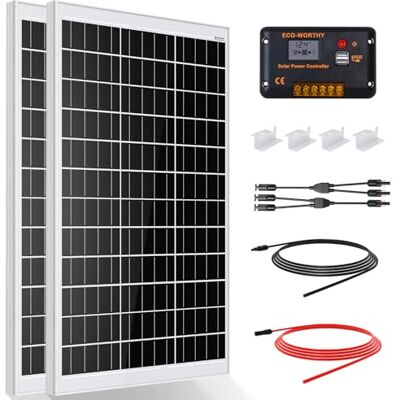 ECO-WORTHY 240W Mono Solar Panel Kit 12V Off-Grid for Caravan Campervan 1kWh/Day: 2pcs 120W Solar Panel+30A PWM Solar Charge Controller+Z Brackets+Extension Cables for Motorhome Boat Camping Shed ECO-WORTHY 240W Mono Solar Panel Kit 12V Off-Grid for Caravan Campervan 1kWh/Day: 2pcs 120W Solar Panel+30A PWM Solar Charge Controller+Z Brackets+Extension Cables for Motorhome Boat Camping Shed