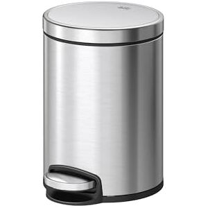 EKO Eva Pedal Bathroom Bin 5 Litres, Rubbish Bin with Soft Close Lid, Removable Inner Bucket, Perfect for Bathroom, Bedroom & Home, Stainless Steel EKO Eva Pedal Bathroom Bin 5 Litres, Rubbish Bin with Soft Close Lid, Removable Inner Bucket, Perfect for Bathroom, Bedroom & Home, Stainless Steel