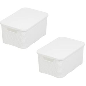 BranQ Home essential Basket with Lid in Rattan Design, Set of 2, Size S 7 L, BPA-Free Plastic PP, White, 28.5 x 19.5 x 12.9 cm, Pack of 2 BranQ Home essential Basket with Lid in Rattan Design, Set of 2, Size S 7 L, BPA-Free Plastic PP, White, 28.5 x 19.5 x 12.9 cm, Pack of 2