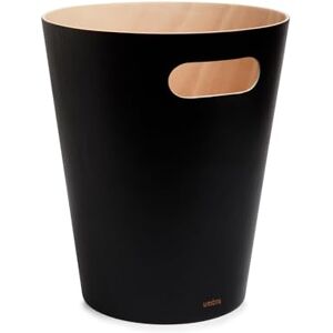 Umbra Woodrow 2 Gallon Modern Wooden Trash Can, Wastebasket, Garbage Can or Recycling Bin for Home or Office, Black/Natural Umbra Woodrow 2 Gallon Modern Wooden Trash Can, Wastebasket, Garbage Can or Recycling Bin for Home or Office, Black/Natural