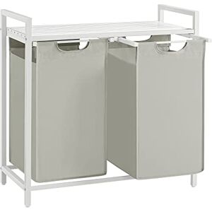VASAGLE Laundry Basket, 2-Compartment Laundry Hamper, Pull-Out and Removable Liner Bags, Clothes Sorter, Shelf, Metal Frame, 2 x 46 L, 73 x 33 x 72 cm, Cream White and Matte White BLH201W01 VASAGLE Laundry Basket, 2-Compartment Laundry Hamper, Pull-Out and Removable Liner Bags, Clothes Sorter, Shelf, Metal Frame, 2 x 46 L, 73 x 33 x 72 cm, Cream White and Matte White BLH201W01