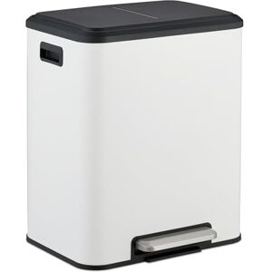 Relaxdays Kitchen Bin, 2 Compartments, 15 Litres Each, Inner Buckets, Foot Pedal, Recycling Dustbin, Soft-Close, White, 10% plastic 90% iron Relaxdays Kitchen Bin, 2 Compartments, 15 Litres Each, Inner Buckets, Foot Pedal, Recycling Dustbin, Soft-Close, White, 10% plastic 90% iron