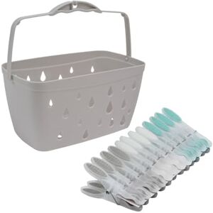 JVL Plastic Peg Basket, Grey with 48 Soft Grip Plastic Pegs, Aqua JVL Plastic Peg Basket, Grey with 48 Soft Grip Plastic Pegs, Aqua