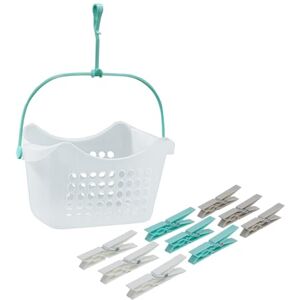 JVL Plastic Peg Basket with 36 Large Strong Plastic Pegs, Aqua JVL Plastic Peg Basket with 36 Large Strong Plastic Pegs, Aqua