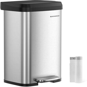 SONGMICS Kitchen Trash Can, 13-Gallon Stainless Steel Garbage Can, with Stay-Open Lid and Step-on Pedal, Soft Closure, Tall, Large and Space-Saving, Silver and Black ULTB530E50 SONGMICS Kitchen Trash Can, 13-Gallon Stainless Steel Garbage Can, with Stay-Open Lid and Step-on Pedal, Soft Closure, Tall, Large and Space-Saving, Silver and Black ULTB530E50