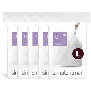 simplehuman Code L 100 Liners, 50% Recycled Custom Fit Bin Bags in Dispenser Packs, Durable Drawstring Tie Handle, 18L, White simplehuman Code L 100 Liners, 50% Recycled Custom Fit Bin Bags in Dispenser Packs, Durable Drawstring Tie Handle, 18L, White