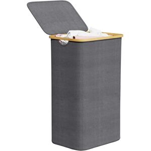 SpaceAid Laundry Hamper with Lid, 110L Large Tall Clothes Basket Bin with Bamboo Handles, Collapsible Laundry Hamper for Bedroom, Bathroom, Dorm, Laundry Room Grey SpaceAid Laundry Hamper with Lid, 110L Large Tall Clothes Basket Bin with Bamboo Handles, Collapsible Laundry Hamper for Bedroom, Bathroom, Dorm, Laundry Room Grey