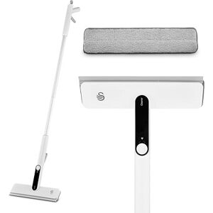 Swan Elevate Window Spray Squeegee with Thick Microfibre Pad, Handheld & Extendable Glass Cleaner with Dual Triggers, White SWFC2009WHTN Swan Elevate Window Spray Squeegee with Thick Microfibre Pad, Handheld & Extendable Glass Cleaner with Dual Triggers, White SWFC2009WHTN