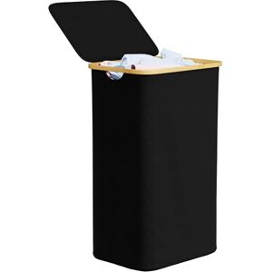 SpaceAid Laundry Hamper with Lid, 110L Large Tall Clothes Basket Bin with Bamboo Handles, Collapsible Laundry Hamper for Bedroom, Bathroom, Dorm, Laundry Room Black SpaceAid Laundry Hamper with Lid, 110L Large Tall Clothes Basket Bin with Bamboo Handles, Collapsible Laundry Hamper for Bedroom, Bathroom, Dorm, Laundry Room Black