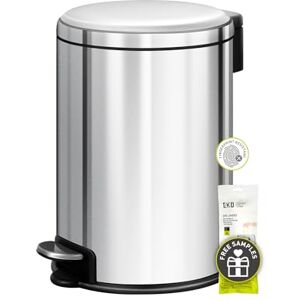 EKO Serene Step Bin, 3L Round Small Trash Can with Removable Inner Liner for Bedroom & Bathroom, Pedal Bin for Rubbish and Waste, Brushed Stainless Steel EKO Serene Step Bin, 3L Round Small Trash Can with Removable Inner Liner for Bedroom & Bathroom, Pedal Bin for Rubbish and Waste, Brushed Stainless Steel