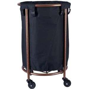 Household Essentials Round Laundry Hamper with Wheels, Copper, Black Large Household Essentials Round Laundry Hamper with Wheels, Copper, Black Large