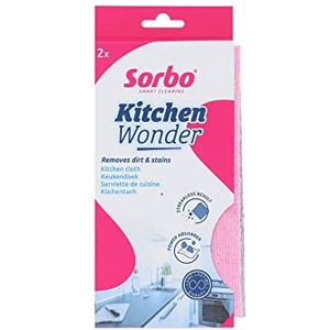 Sorbo Kitchen Wonder, 2 Pack, Kitchen Cloth, Streakless Result, Dishwasher Safe, Household Essential, Pink/Grey, Each cloth measures 32 x 38 cm Sorbo Kitchen Wonder, 2 Pack, Kitchen Cloth, Streakless Result, Dishwasher Safe, Household Essential, Pink/Grey, Each cloth measures 32 x 38 cm