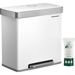 SONGMICS Kitchen Bin, 2 x 30L Stainless Steel Pedal Rubbish Bin with 15 Trash Bags, Recycling and Waste, with Plastic Inner Buckets, Lid, Soft Closure, 58.2 x 31.5 x 60.5 cm, White LTB202W01 SONGMICS Kitchen Bin, 2 x 30L Stainless Steel Pedal Rubbish Bin with 15 Trash Bags, Recycling and Waste, with Plastic Inner Buckets, Lid, Soft Closure, 58.2 x 31.5 x 60.5 cm, White LTB202W01