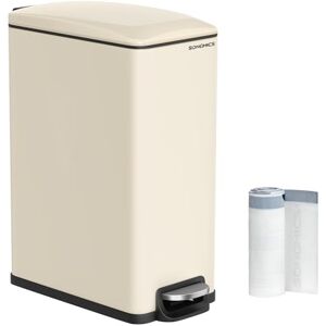 SONGMICS Kitchen Bin, 12.7-Gallon (48 L) Slim Pedal Bin for Narrow Spaces, Rubbish and Waste Bin with Soft-Close Lid and Inner Bucket, Steel, 15 Rubbish Bags Included, Sand Beige LTB510A02 SONGMICS Kitchen Bin, 12.7-Gallon (48 L) Slim Pedal Bin for Narrow Spaces, Rubbish and Waste Bin with Soft-Close Lid and Inner Bucket, Steel, 15 Rubbish Bags Included, Sand Beige LTB510A02