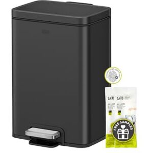 EKO Madison Matte Black 12L / 3.2 Gal Bathroom Trash Can with Lid and Removable Inner Basket, Rectangular Small Step Trash Can EKO Madison Matte Black 12L / 3.2 Gal Bathroom Trash Can with Lid and Removable Inner Basket, Rectangular Small Step Trash Can