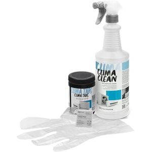ERRECHOME Cleaning Kit for Air Conditioners, includes Clima Clean 1L Cleaner for A/C Filters and Evaporators, Clima Tabs 40 Cleaning Tabs for A/C Condensate Drain. Disposable gloves included ERRECHOME Cleaning Kit for Air Conditioners, includes Clima Clean 1L Cleaner for A/C Filters and Evaporators, Clima Tabs 40 Cleaning Tabs for A/C Condensate Drain. Disposable gloves included