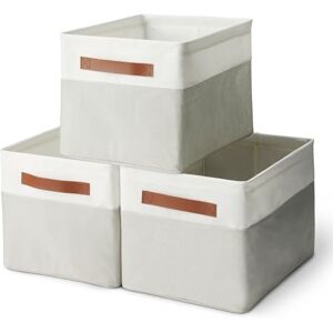 Amazon Basics Collapsible Storage Bins with Leather Handles, Linen, Large, Pack of 3 Amazon Basics Collapsible Storage Bins with Leather Handles, Linen, Large, Pack of 3