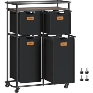 VASAGLE Laundry Sorter, Laundry Basket with Wheels, 150 L Rolling Laundry Hamper, Portable Laundry Cart with Shelf, 4 Removable Liners and 6 Labels, Ink Black and Chestnut Brown RLS100B01 VASAGLE Laundry Sorter, Laundry Basket with Wheels, 150 L Rolling Laundry Hamper, Portable Laundry Cart with Shelf, 4 Removable Liners and 6 Labels, Ink Black and Chestnut Brown RLS100B01
