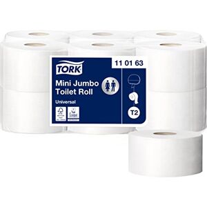 Tork 110163 Mini Jumbo toilet paper roll Advanced / Long lasting 1-ply rolls compatible with T2 Mini Jumbo toilet system / 1 x 12 rolls (12 x 1714 sheets) Tork 110163 Mini Jumbo toilet paper roll Advanced / Long lasting 1-ply rolls compatible with T2 Mini Jumbo toilet system / 1 x 12 rolls (12 x 1714 sheets)