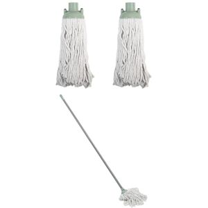 JVL String Mop With 2 Replacement Heads – Green – Machine Washable Microfibre Mop Set JVL String Mop With 2 Replacement Heads – Green – Machine Washable Microfibre Mop Set