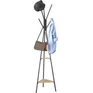 BAKAJI Black Floor Coat Rack Space-Saving Toronto Model, Floor Stand with 5 Hooks and 2 Shelves for Entrance, Clothes Stand for Coats, Hats, Bags BAKAJI Black Floor Coat Rack Space-Saving Toronto Model, Floor Stand with 5 Hooks and 2 Shelves for Entrance, Clothes Stand for Coats, Hats, Bags