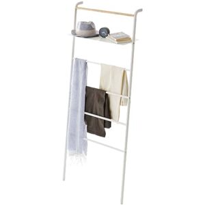 YAMAZAKI 3871 TOWER Ladder Hanger with Shelf, White, Steel/Wood, Minimalist Design, 66 x 30~38 x 160 cm (LxWxH) YAMAZAKI 3871 TOWER Ladder Hanger with Shelf, White, Steel/Wood, Minimalist Design, 66 x 30~38 x 160 cm (LxWxH)