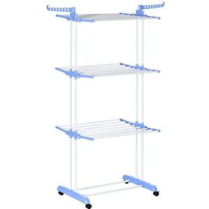 HOMCOM 4-Tier Clothes Airer, Foldable Clothes Horse with Wings and Wheels, Steel Garment Laundry Rack for Indoor and Outdoor Use, Blue HOMCOM 4-Tier Clothes Airer, Foldable Clothes Horse with Wings and Wheels, Steel Garment Laundry Rack for Indoor and Outdoor Use, Blue