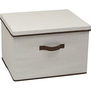 Household Essentials Wide Fabric Storage Bin with Lid, 18.5" W x 15" D, Wide-18.5", Natural and Brown Household Essentials Wide Fabric Storage Bin with Lid, 18.5" W x 15" D, Wide-18.5", Natural and Brown