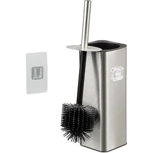 Relaxdays toilet brush with wall mount, adhesive, HxWxD: 36.5 x 9.5 x 10.5 cm, WC cleaning brush with holder, silver Relaxdays toilet brush with wall mount, adhesive, HxWxD: 36.5 x 9.5 x 10.5 cm, WC cleaning brush with holder, silver