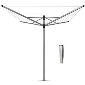 Brabantia Lift-O-Matic 40 Metres of Clothes Line Adjustable in Height UV-Resistant & Non-Slip Lining Umbrella System Rotary Dryer with Ground Spike 45 mm Metallic Grey ø 271 cm Brabantia Lift-O-Matic 40 Metres of Clothes Line Adjustable in Height UV-Resistant & Non-Slip Lining Umbrella System Rotary Dryer with Ground Spike 45 mm Metallic Grey ø 271 cm