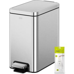 EKO 6-Litre Stella Slim Step Bin, Fingerprint-Resistant Stainless Steel Pedal Rubbish Bin with Removable Inner Liner (Silver) EKO 6-Litre Stella Slim Step Bin, Fingerprint-Resistant Stainless Steel Pedal Rubbish Bin with Removable Inner Liner (Silver)