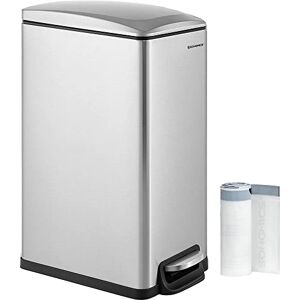 SONGMICS Kitchen Bin 48L, Slim Pedal Bin for Narrow Spaces, Rubbish and Waste Bin with Soft-Close Lid and Inner Bucket, Stainless Steel, 15 Rubbish Bags Included, Silver LTB510E48 SONGMICS Kitchen Bin 48L, Slim Pedal Bin for Narrow Spaces, Rubbish and Waste Bin with Soft-Close Lid and Inner Bucket, Stainless Steel, 15 Rubbish Bags Included, Silver LTB510E48