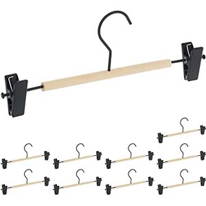 Relaxdays Trouser Hanger, 10x Set, Wood & Metal Clips, Extra Storage, HxWxD: 11.5 x 30.5 x 3 cm, Black/Natural Relaxdays Trouser Hanger, 10x Set, Wood & Metal Clips, Extra Storage, HxWxD: 11.5 x 30.5 x 3 cm, Black/Natural