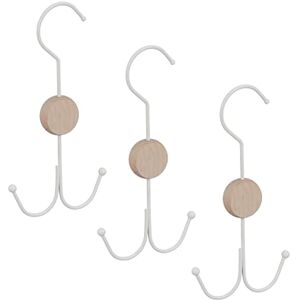Relaxdays Set of 3 Belt Holder, 2 Hooks Each for Bags, Ties etc, Wardrobe Organiser, Metal, Wood, 21.5x11x1.5cm, White Relaxdays Set of 3 Belt Holder, 2 Hooks Each for Bags, Ties etc, Wardrobe Organiser, Metal, Wood, 21.5x11x1.5cm, White