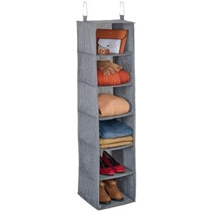 Relaxdays Wardrobe Hanging Storage, 6 Compartments, Fabric, HWD: 131 x 30 x 30 cm, Hooks, Side Pockets, Closet, Grey, Polyester Relaxdays Wardrobe Hanging Storage, 6 Compartments, Fabric, HWD: 131 x 30 x 30 cm, Hooks, Side Pockets, Closet, Grey, Polyester