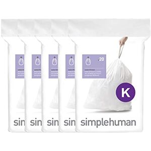 simplehuman Code K 100 Liners, 50% Recycled Custom Fit Bin Bags in Dispenser Packs with Durable Drawstring Tie Handle, 35-45L, White simplehuman Code K 100 Liners, 50% Recycled Custom Fit Bin Bags in Dispenser Packs with Durable Drawstring Tie Handle, 35-45L, White