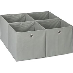 Relaxdays Storage Box Set of 4, Shelf Baskets, HBD: 30x30x30 cm, Handle Holes, Foldable Organiser Bins, Grey, Polyester, 30 x 30 x 30 cm Relaxdays Storage Box Set of 4, Shelf Baskets, HBD: 30x30x30 cm, Handle Holes, Foldable Organiser Bins, Grey, Polyester, 30 x 30 x 30 cm