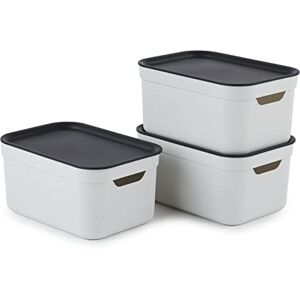Rotho Jive Dekobox Set of 3 storage box 5l with lid, Plastic (PP recycled), white/anthracite, 3x5l (26.5 x 18.5 x 13.2 cm) Rotho Jive Dekobox Set of 3 storage box 5l with lid, Plastic (PP recycled), white/anthracite, 3x5l (26.5 x 18.5 x 13.2 cm)
