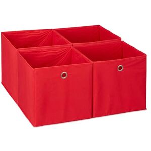 Relaxdays Storage Box Set of 4, Shelf Baskets, HBD: 30x30x30 cm, Handle Holes, Foldable Organiser Bins, Red, Polyester, 30 x 30 x 30 cm Relaxdays Storage Box Set of 4, Shelf Baskets, HBD: 30x30x30 cm, Handle Holes, Foldable Organiser Bins, Red, Polyester, 30 x 30 x 30 cm