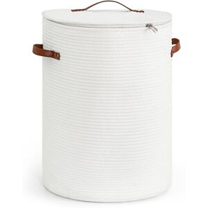 CHICVITA Tall Laundry Basket with Lid, White Clothes Laundry Hamper for Nursery, Cotton Rope Storage Basket for Clothes, Blankets, Toys, Laundry Bin, 15 x 20 inches CHICVITA Tall Laundry Basket with Lid, White Clothes Laundry Hamper for Nursery, Cotton Rope Storage Basket for Clothes, Blankets, Toys, Laundry Bin, 15 x 20 inches